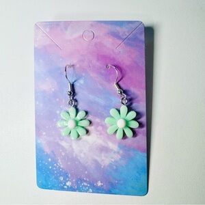 Mint green acrylic flower stainless steel hook dangle earrings